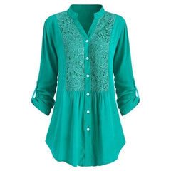 Tanith - Lange Bluse mit Puffärmeln für Frauen in Blaugrün