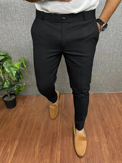 Herren Business Casual Slim-Fit Anzughose in Schwarz