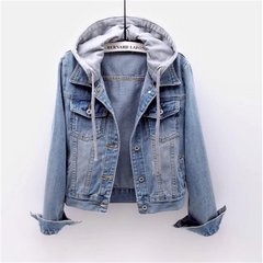Damen Casual Übergangsjacke Jeansjacke | Mit Kapuze in Hellblau