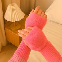 Heike | Fingerlose Plüsch-Strickhandschuhe in Pink