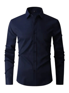 Herren Sommer Slim Fit Knopfleiste Hemd in Dunkelblau