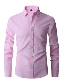 Herren Sommer Slim Fit Knopfleiste Hemd in Rosa