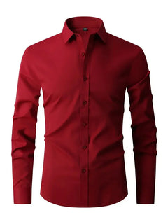 Herren Sommer Slim Fit Knopfleiste Hemd in Rot