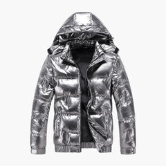 Herren Winterjacke mit Kapuze in Silber