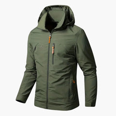 Herren Regenjacke mit Kapuze in Armeegrün