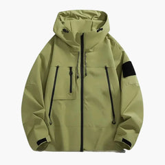Herren Softshelljacke mit Kapuze und Reißverschlusstaschen in Grün