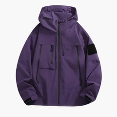 Herren Softshelljacke mit Kapuze und Reißverschlusstaschen in Lila