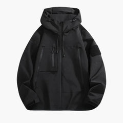 Herren Softshelljacke mit Kapuze und Reißverschlusstaschen in Schwarz