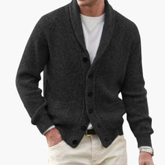 Herren Strickjacke mit Schalkragen und Knopfleiste in Schwarz