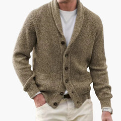 Herren Strickjacke mit Schalkragen und Knopfleiste in Kamel