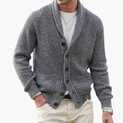 Herren Strickjacke mit Schalkragen und Knopfleiste in Grau
