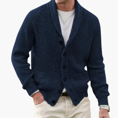 Herren Strickjacke mit Schalkragen und Knopfleiste in Marineblau