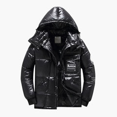 Herren Winter Steppjacke mit Kapuze in Schwarz
