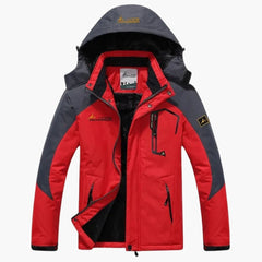 Herren Winterjacke mit Reißverschluss und abnehmbarer Kapuze in Rot