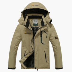 Herren Winterjacke mit Reißverschluss und abnehmbarer Kapuze in Khaki