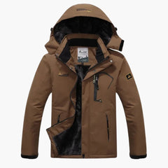 Herren Winterjacke mit Reißverschluss und abnehmbarer Kapuze in Kaffee
