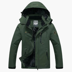 Herren Winterjacke mit Reißverschluss und abnehmbarer Kapuze in Dunkelgrün