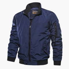 Herren Bomberjacke Stehkragen Hochwertiger Stoff Casual in Blau