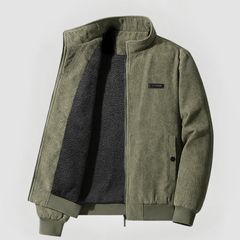 Herren Cordjacke mit Durchgehendem Reißverschluss und Geripptem Saum in Grün