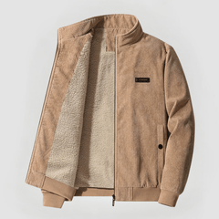 Herren Cordjacke mit Durchgehendem Reißverschluss und Geripptem Saum in Beige