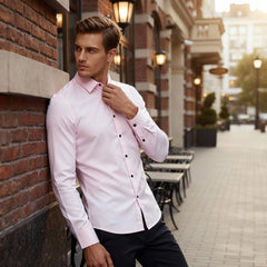 Herren Hemd Stretchhemd Langarm mit Knopfverschluss in Rosa
