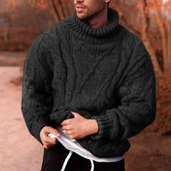 Herren Rollkragenpullover Dick Gestrickt Winterpullover Warmer Strickpullover in Schwarz