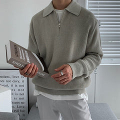 Herren Winterpullover Strukturierter Strickpullover mit Langarm für kalte Tage in Grau