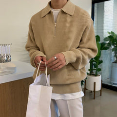 Herren Winterpullover Strukturierter Strickpullover mit Langarm für kalte Tage in Beige