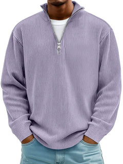 Herrenpullover Mit Half-Zip Stehkragen, Lockerer Schnitt, Moderner Stil Für Freizeit Und Alltag in Violett