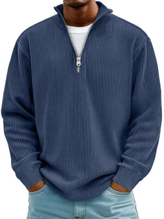 Herrenpullover Mit Half-Zip Stehkragen, Lockerer Schnitt, Moderner Stil Für Freizeit Und Alltag in Marineblau