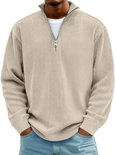 Herrenpullover Mit Half-Zip Stehkragen, Lockerer Schnitt, Moderner Stil Für Freizeit Und Alltag in Khaki
