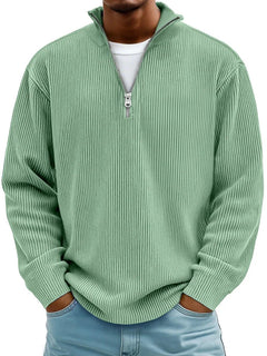 Herrenpullover Mit Half-Zip Stehkragen, Lockerer Schnitt, Moderner Stil Für Freizeit Und Alltag in Grün