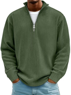 Herrenpullover Mit Half-Zip Stehkragen, Lockerer Schnitt, Moderner Stil Für Freizeit Und Alltag in Armeegrün