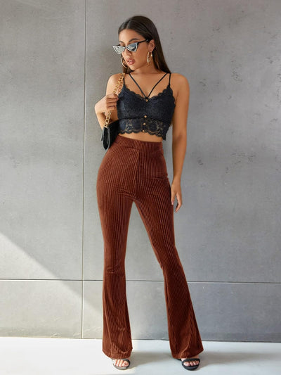 Hoch Taillierte Cord Schlag Hose für Damen