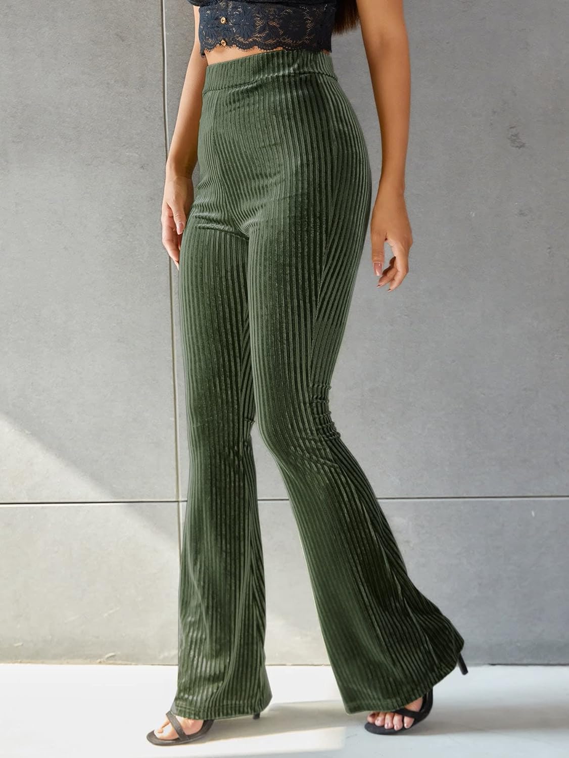 Hoch Taillierte Cord Schlag Hose für Damen