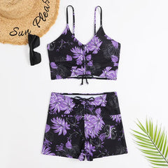 Diana® | 3-teiliger Bikini-Badeanzug aus Ombre-Spitze mit Strandrock in Lila Druck