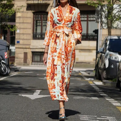 Tie-Dye-Wickel-Maxikleid mit Gürtel für Damen