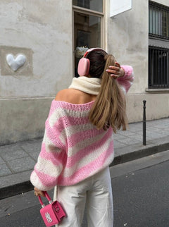 Alina | Lässiger gestreifter Damen-Strickpullover in Rosa