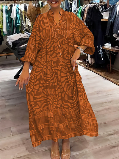 Lockeres Bedrucktes Kleid mit Knöpfen für Damen