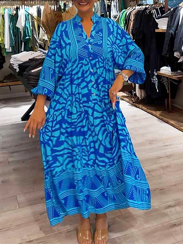 Lockeres Bedrucktes Kleid mit Knöpfen für Damen