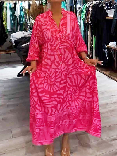 Lockeres Bedrucktes Kleid mit Knöpfen für Damen