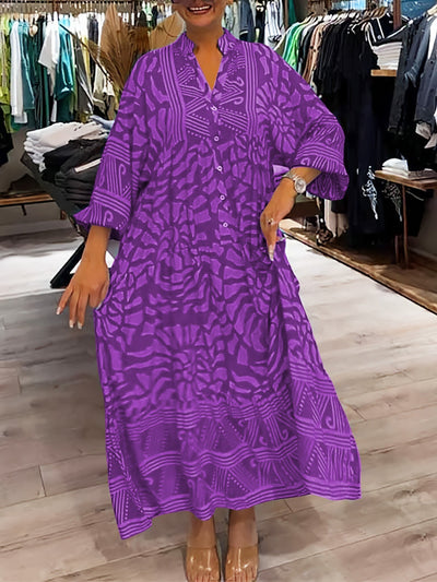 Lockeres Bedrucktes Kleid mit Knöpfen für Damen