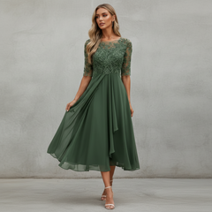 Yara - Elegantes Chiffon-Midikleid in Grün