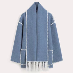 Viona | Bequeme Wollumhangjacke in Blau-Weiß