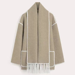 Viona | Bequeme Wollumhangjacke in Grau-Weiß