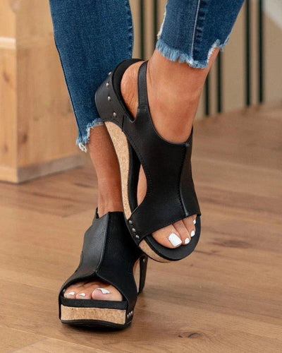 Offene Zehen Keil Leder Sandalen für Damen