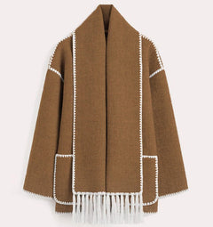 Viona | Bequeme Wollumhangjacke in Braun-Weiß