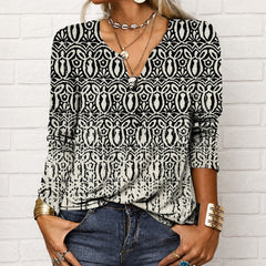 Katharina - Langarm-Boho-Bluse mit V-Ausschnitt in Grau