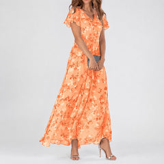 Lea - Ein vielseitiges Blumen-Midikleid für jede Gelegenheit in Orange