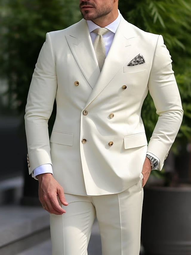 Moderner Slim Fit Hochzeitsgast Anzug für Herren | Elfenbein